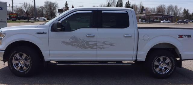 silver tiger flames vinyl graphics on white truck